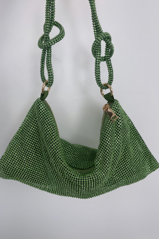 Knotted Starlight Rhinestone Bag (Matcha Green)